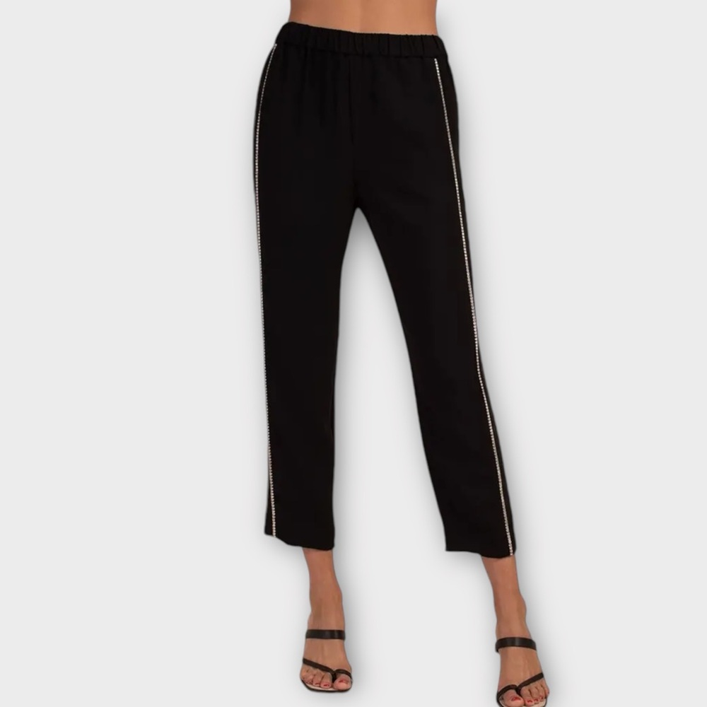 TRINA TURK Interstellar Pant XS NWT Crepe Pant with‎ Rhinestone Side Stripes